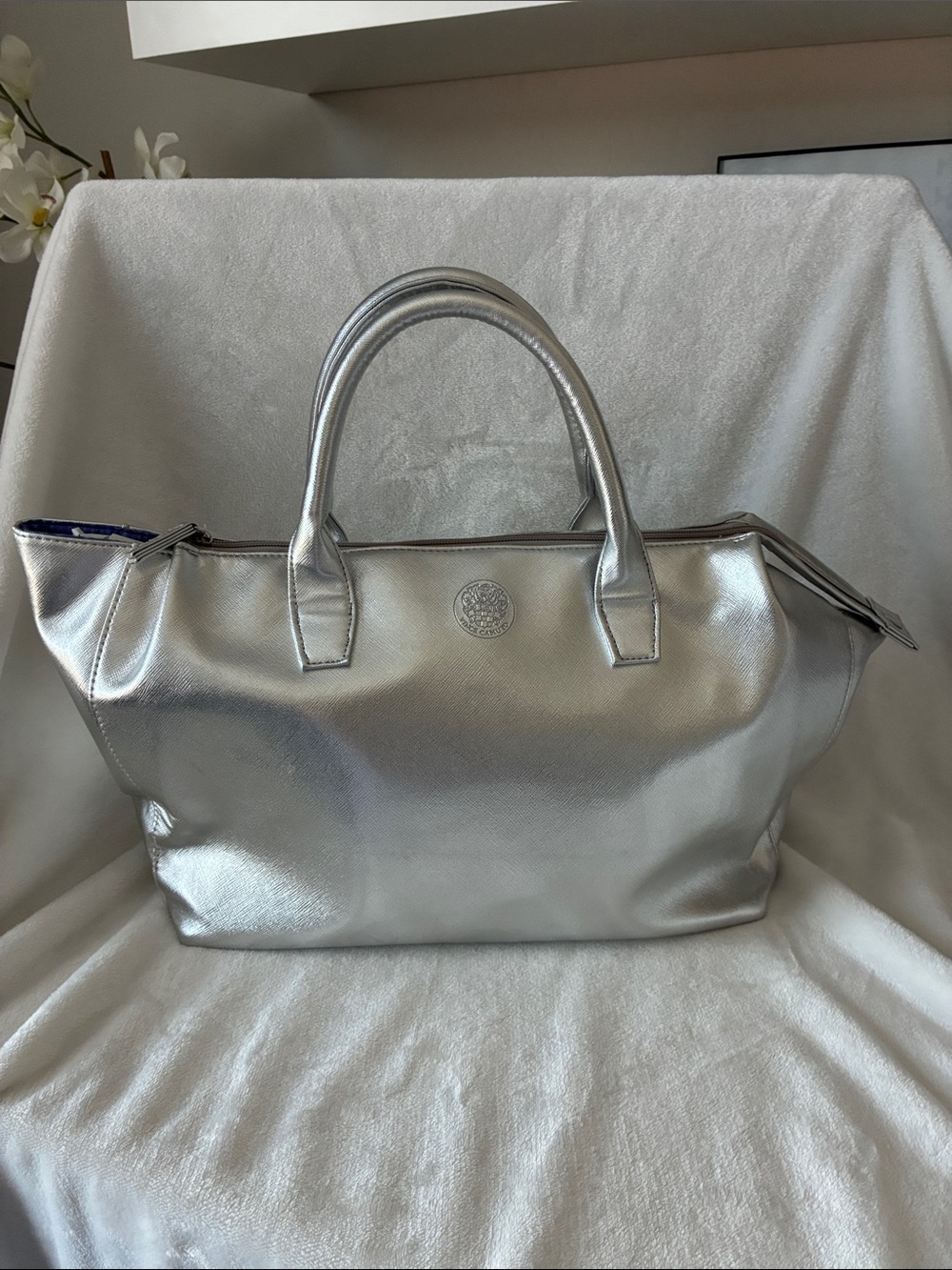 Vince Camaro Metallic Silver Tote Bag with Top Handles. EUC. Used few times.